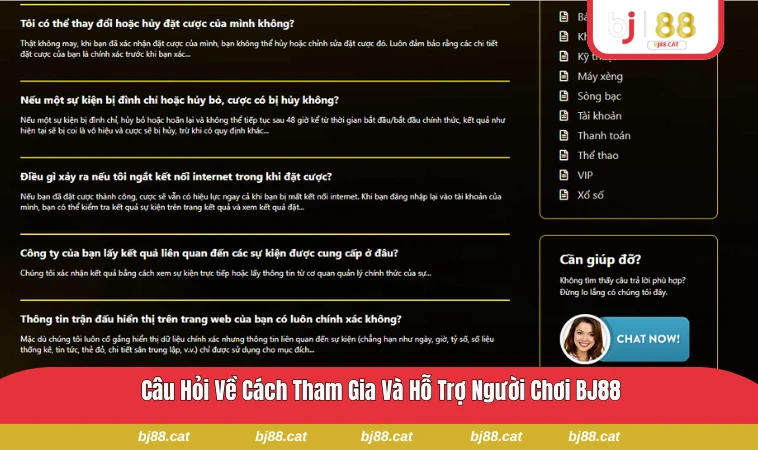 Giao diện hỗ trợ khách hàng BJ88, với chat trực tuyến sẵn sàng tư vấn