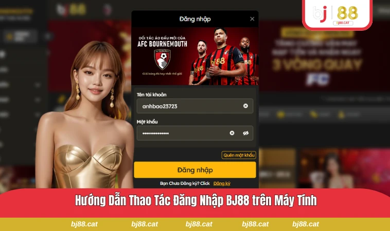 Giao diện đăng nhập vào BJ88 trên máy tính với bố cục rõ ràng
