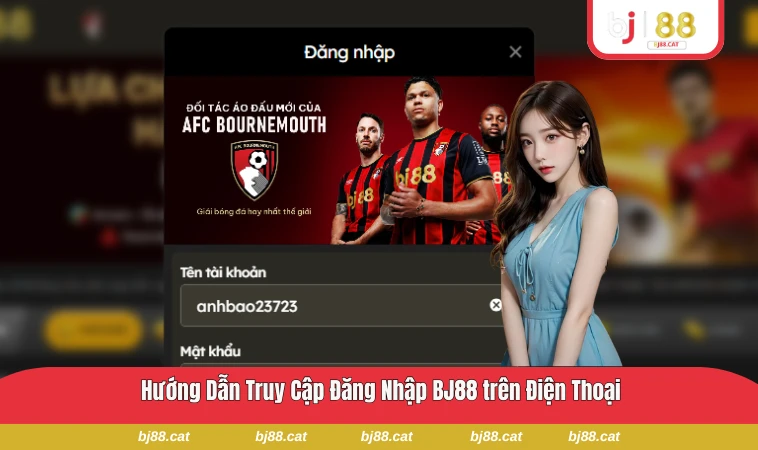 Màn hình đăng nhập BJ88 hiển thị trên điện thoại di động
