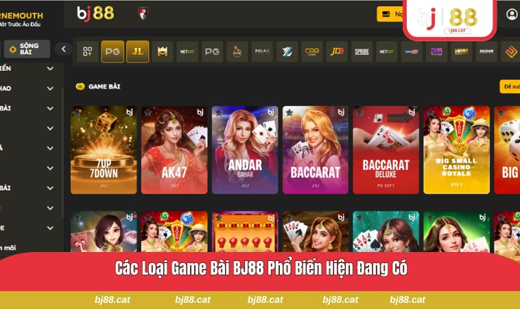 Các loại game bài của BJ88 đa dạng với nhiều bàn chơi trực tuyến