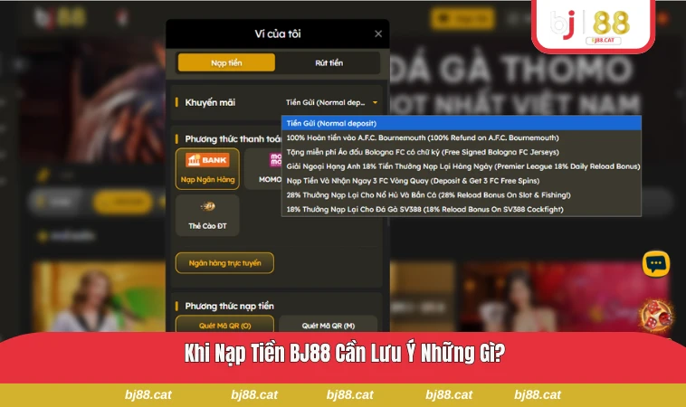Giao diện hỗ trợ khách hàng BJ88 khi gặp sự cố nạp tiền