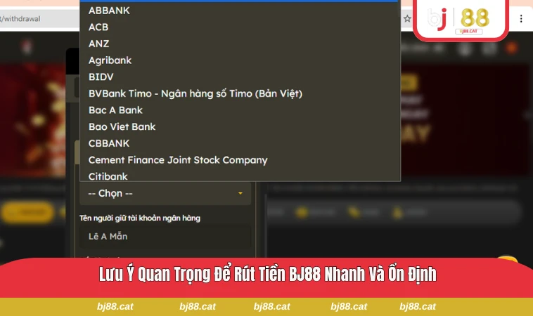 Thông báo trạng thái rút tiền thành công trên hệ thống BJ88