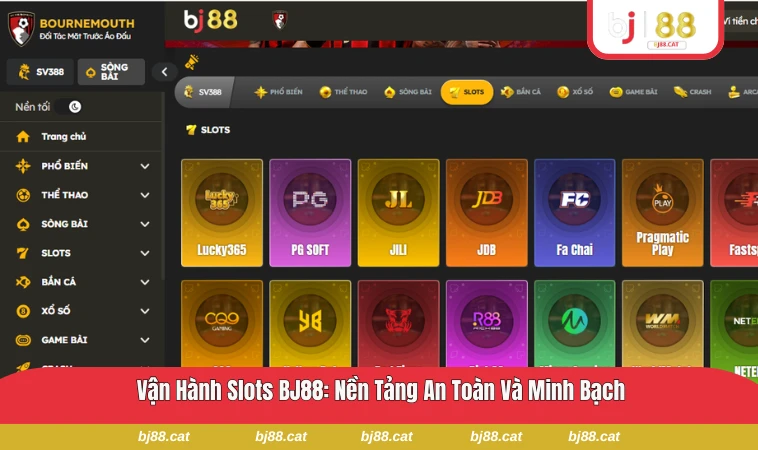 Slots BJ88 1 Giao diện sảnh slots tại BJ88 với các game đang chạy trực tiếp