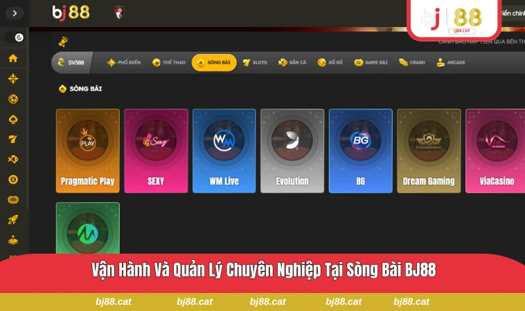 Giao diện sòng bài của BJ88 với các phòng chơi trực tuyến đang mở