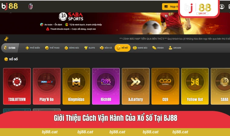 Giao diện xổ số của BJ88 đang hiển thị kết quả trực tiếp