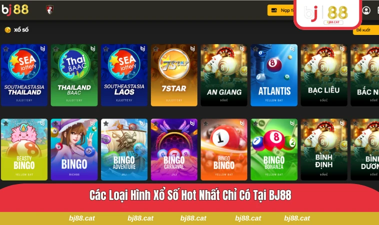 Bảng lựa chọn loại hình xổ số tại BJ88